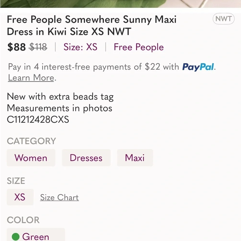 Free People Somewhere Sunny Maxi Dress in Kiwi Size Small NWT